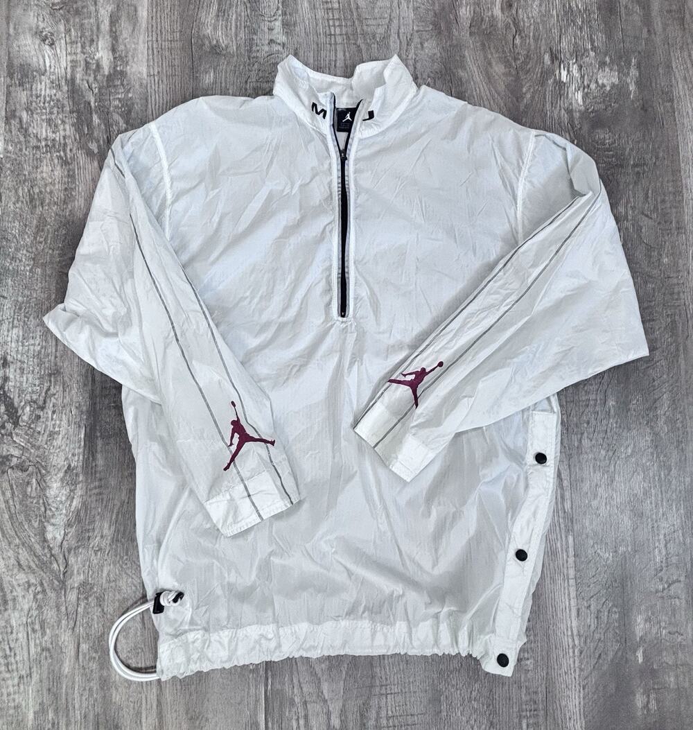 VTG Nike Air Jordan 1/4 Zip Pullover Windbreaker Jacket White Maroon Jumpman M